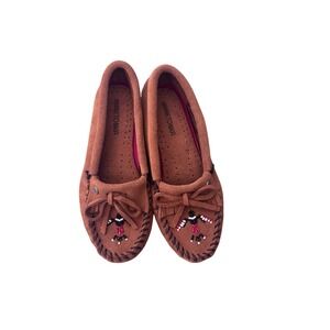 Minnetonka Thunderbird II Moccasins Womens 6 602TBW Brown Flats Suede Beaded
